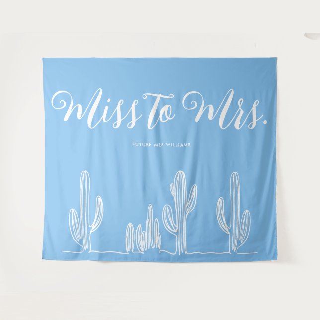 Tapete De Parede Srta. Modern Boho Cactus Blue Bachelorette (Frente (Horizontal))