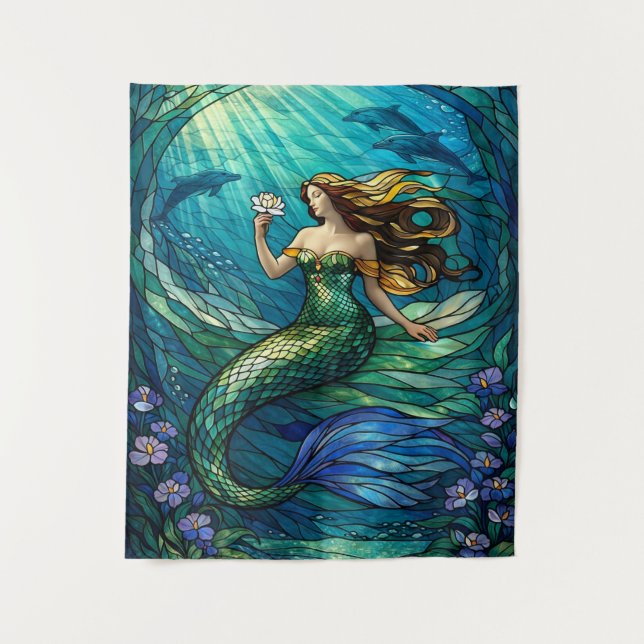 Tapete De Parede Stained Glass Mermaid Tapestry (Frente)