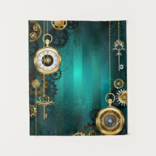 Tapete De Parede Steampunk Jewelry Watch em um fundo verde
