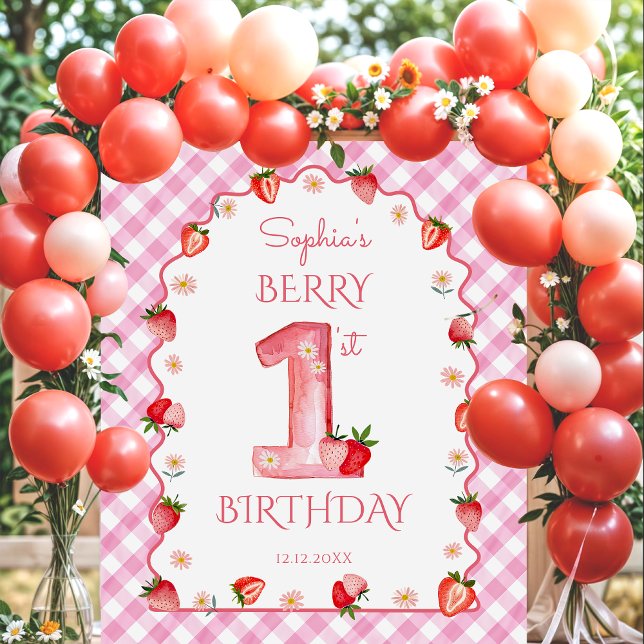 Tapete De Parede Strawberry Berry First primeiro aniversario Wavy (Criador carregado)