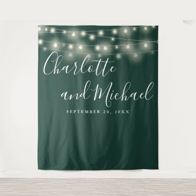 Tapete De Parede String Lights Emerald Green Photo Backdrop (Frente)