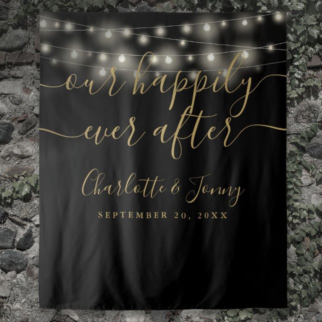 Tapete De Parede String Luzes Douradas Fundo de Foto de Casamento P (String Lights Black Gold Wedding Photo Backdrop)