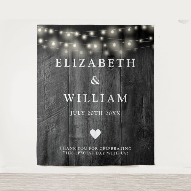 Tapete De Parede String Luzes Rustic Black Wood Fotografia Backdrop (Frente)