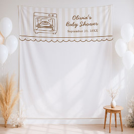 Tapete De Parede Stripe Bun in the Oven Baby Shower Backdrop