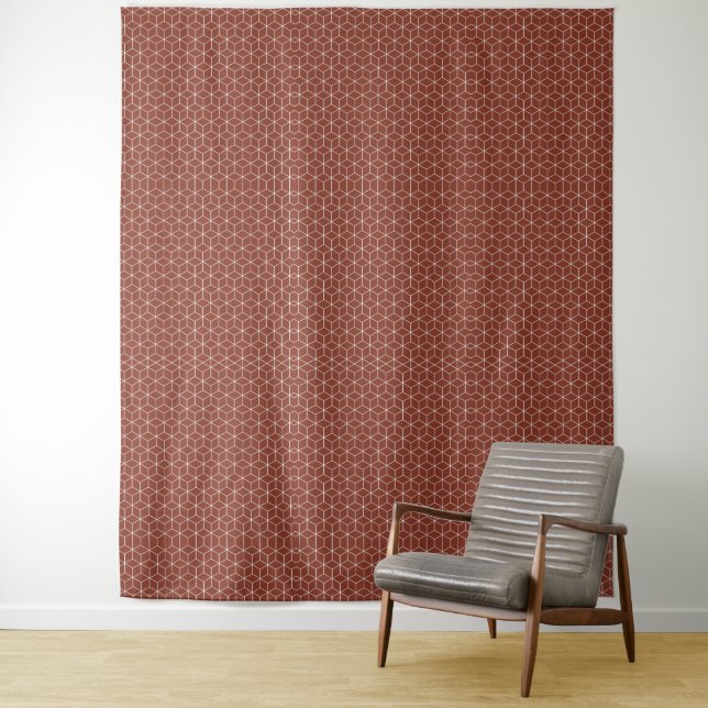 Tapete De Parede Stunning 3D Effects: White Cubes on Brick-Red  (In Situ)
