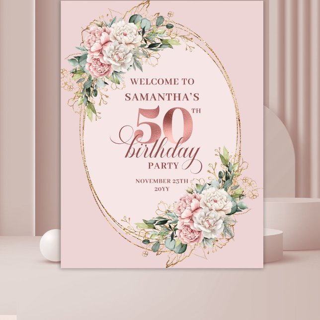 Tapete De Parede Stylish Botanical Blush 50th Birthday Backdrop (Stylish Botanical Blush 50th Birthday Backdrop)