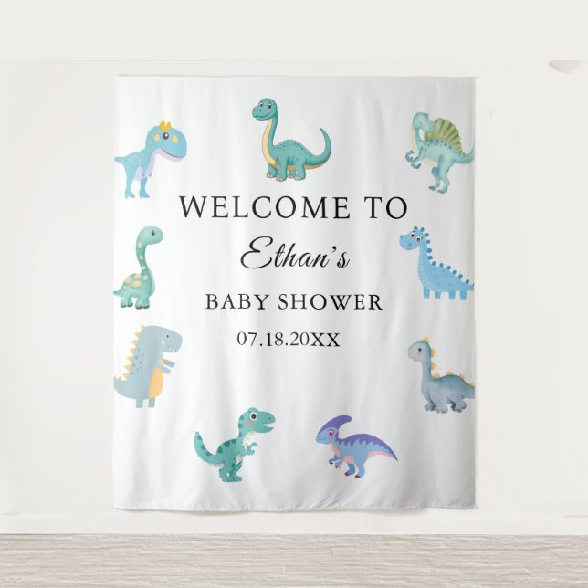 Tapete De Parede Stylish Dinosaur Baby Shower White (Frente)