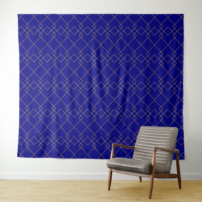 Tapete De Parede Stylish Gold Geometric Box Design Navy Blue (In Situ (Horizontal))