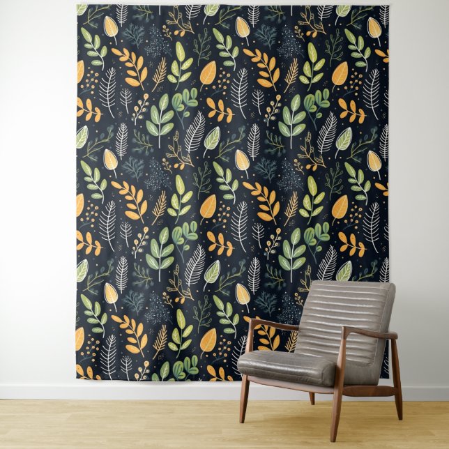 Tapete De Parede Stylish Green and Yellow Foliage Pattern  (In Situ)