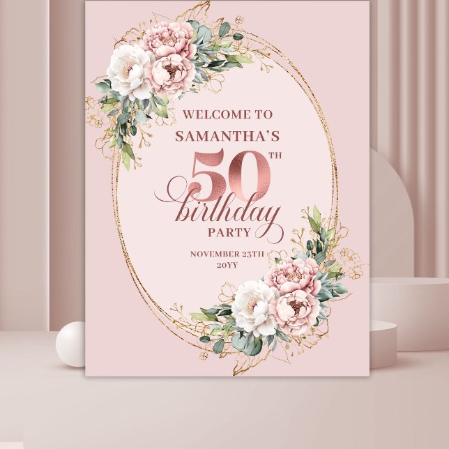 Tapete De Parede Stylish Rose Gold Greenery 50th Birthday Banner (Stylish Rose Gold Greenery 50th Birthday Banner)