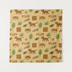 Tapete De Parede Stylized background with cartoon tiger. Bright che