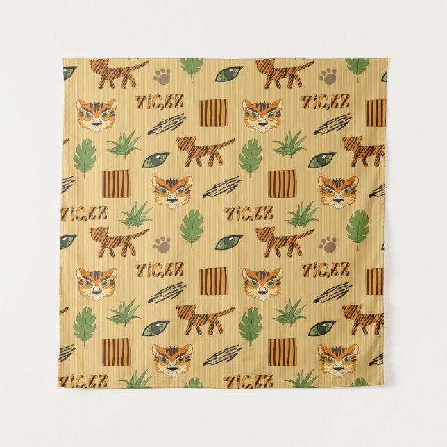 Tapete De Parede Stylized background with cartoon tiger. Bright che (Frente)
