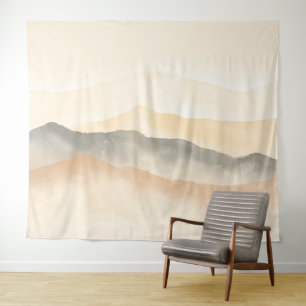 Tapete De Parede Suave Beige e Montanhas de Aquarelas de Cinza Pais