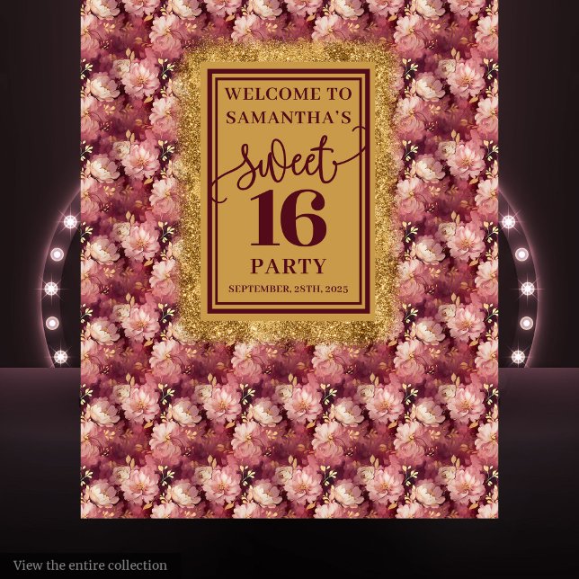 Tapete De Parede Suave Elegante 16 Blush Burgundy - Plano Dourado (Elegant Sweet 16 Blush Burgundy Gold Backdrop)