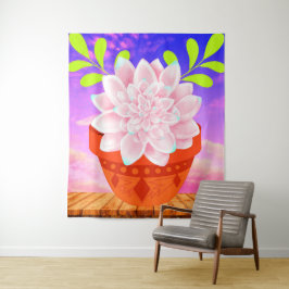 Tapete De Parede Suculenta Rosa Moderna em um Vaso - Flor Abstrata