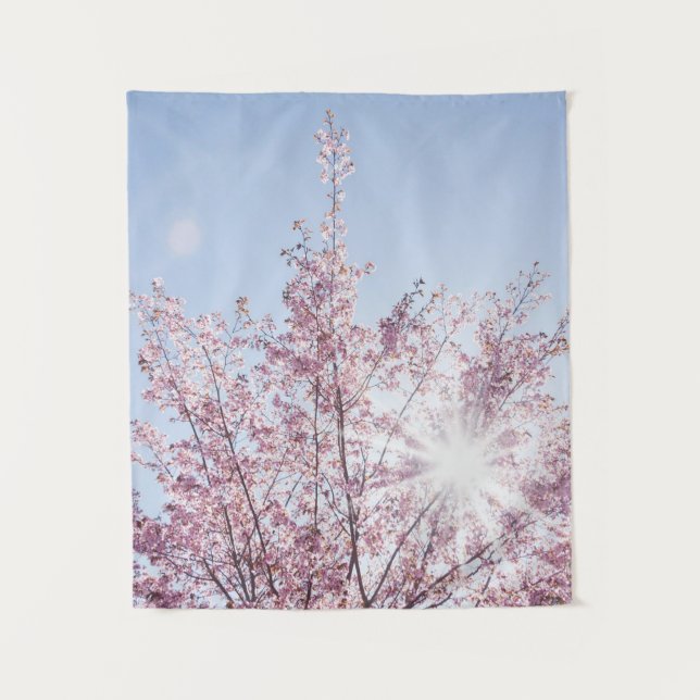 Tapete De Parede sun rays pass through pink flowers of a wow tree (Frente)