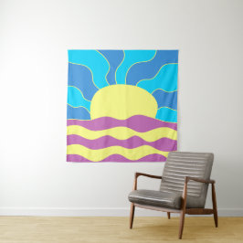 Tapete De Parede Sunrise e Ondas Abstrato