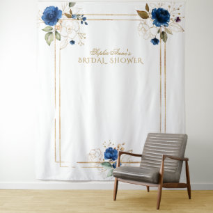 Tapete De Parede Suporte de Chuva de Noiva Azul Floral Dourado Eleg