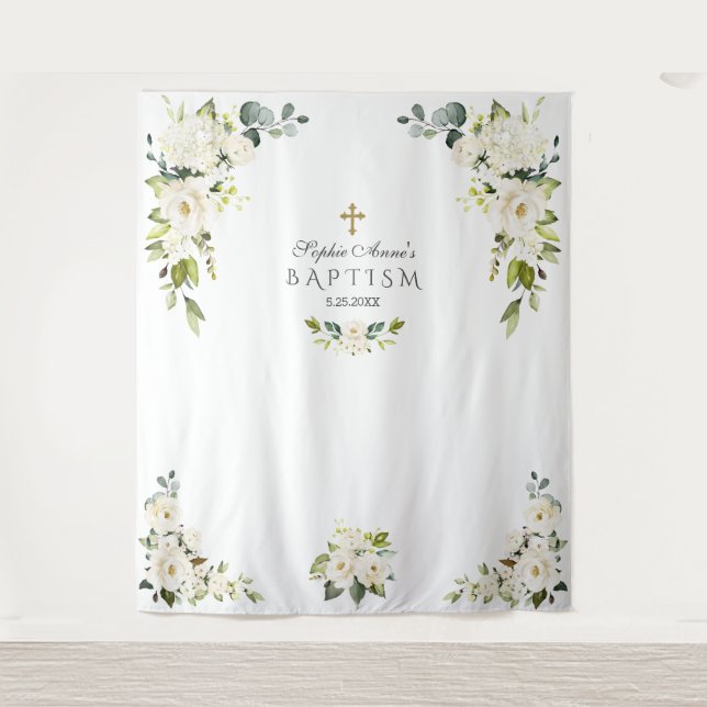 Tapete De Parede Suporte de Propaganda de Batismo Floral Branco Del (Frente)