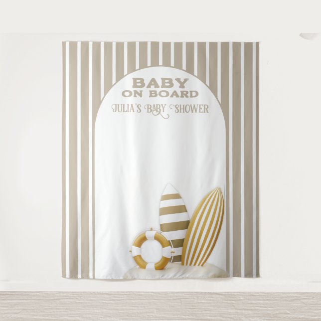 Tapete De Parede Surf Board Baby Shower Custom Gender Neutral (Frente)