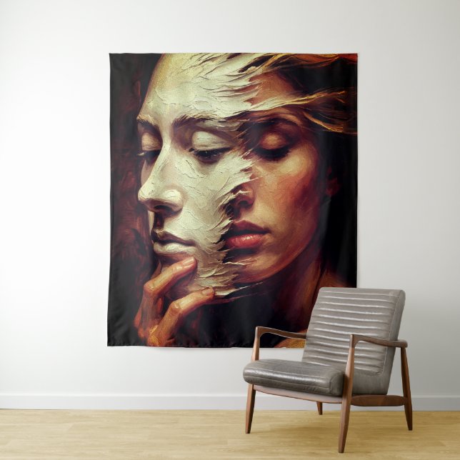 Tapete De Parede Surreal Woman Portrait with Painted Mask (In Situ)