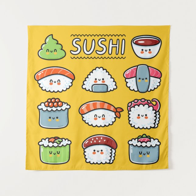 Tapete De Parede Sushi maki rola desenhos animados e engraçados (Frente)