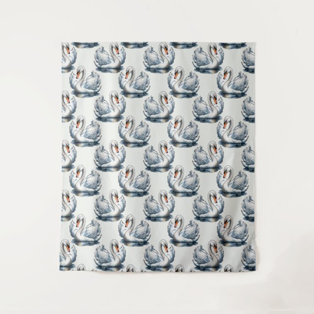 Tapete De Parede Swan Birds Pattern Design on White  (Frente)