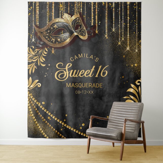 Tapete De Parede Sweet 16 Mascarada Black Photo Backdrop ID1032 (In Situ)