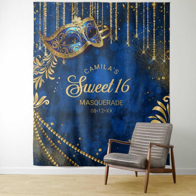Tapete De Parede Sweet 16 Mascarada Blue Photo Backdrop ID1032 (In Situ)