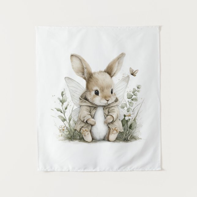 Tapete De Parede Sweet watercolour fairy bunny illustration (Frente)