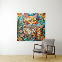 Tabby  art stained glass cat colorful modern style