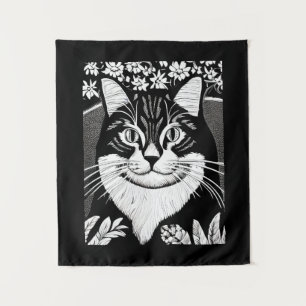 Tapete De Parede Tabby Cat Surarcado com Flores
