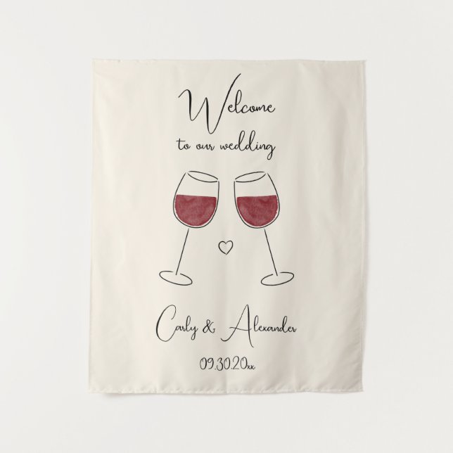 Tapete De Parede Taca de Vinho Tinto Casamento Bem-vindo (Frente)