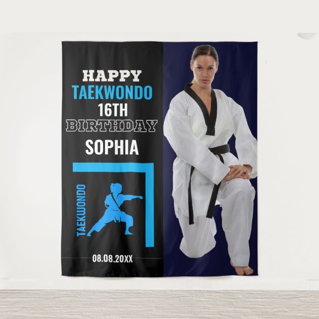 Tapete De Parede Taekwondo Birthday, Girl Player Backdrops (Frente)
