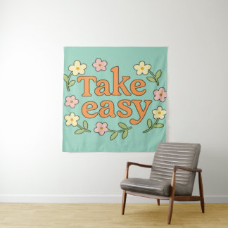 Tapete De Parede "Take Easy": Positive Retro Floral Illustration