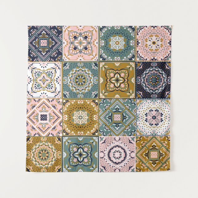 Tapete De Parede Talavera Indian: Patchwork, Ethnic Mosaic. (Frente)