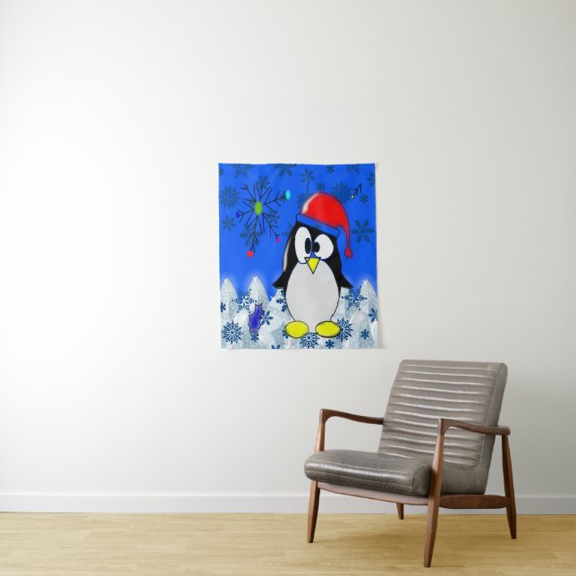 Tapete De Parede Tapestries Christmas Penguin (In Situ)