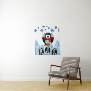 Tapete De Parede Tapestries Christmas Penguin