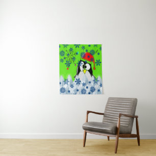 Tapete De Parede Tapestries Christmas Penguin