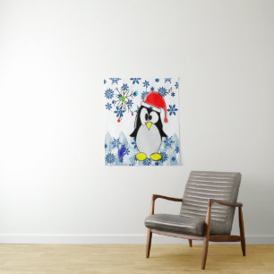 Tapete De Parede Tapestries Christmas Penguin