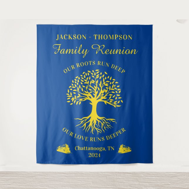 Tapete De Parede Tapiz Family reunion tree backdrop banner blue (Frente)