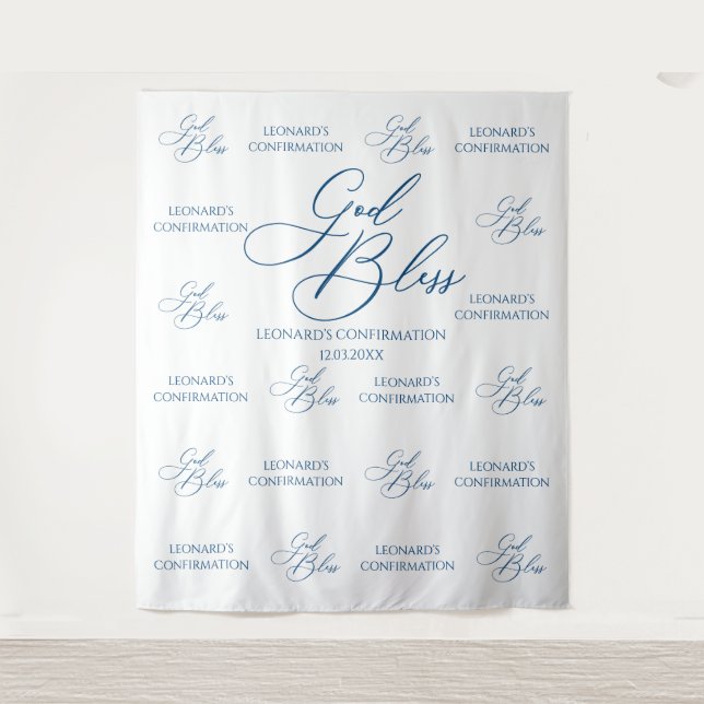 Tapete De Parede Tapiz God Bless Elegant blue photobooth backdrop (Frente)