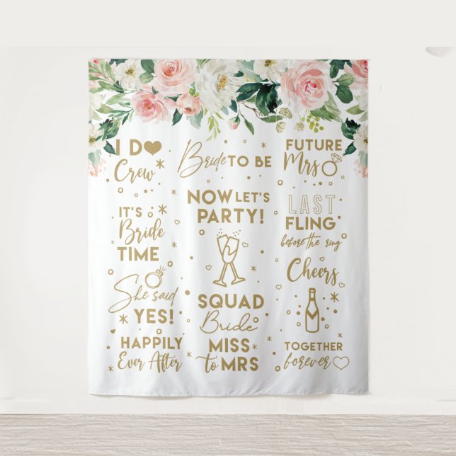 Tapete De Parede Tapiz She said yes Floral Blush Bridal Banner (Frente)