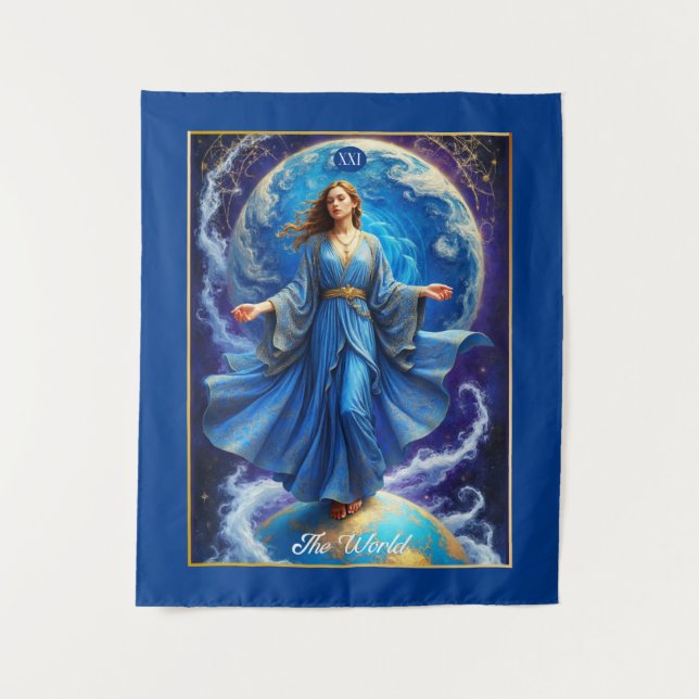 Tapete De Parede Tarot Card, o mundo, em Azul Profundo (Frente)