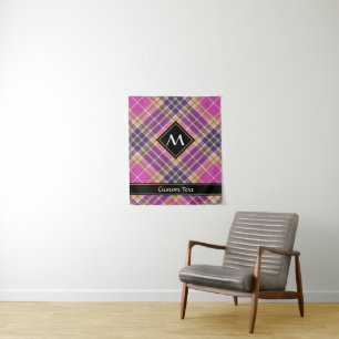 Tapete De Parede Tartan rosa, Dourado e azul