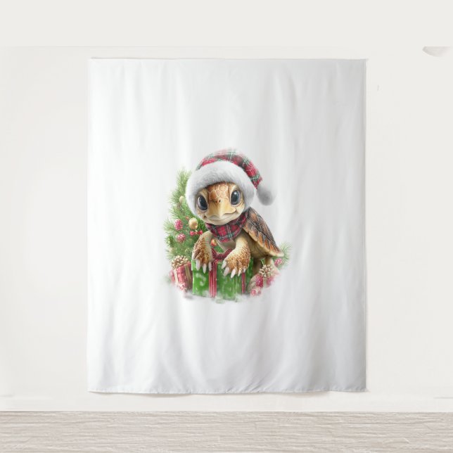 Tapete De Parede Tartaruga marinha Camisa Natal Santa Hat (Frente)