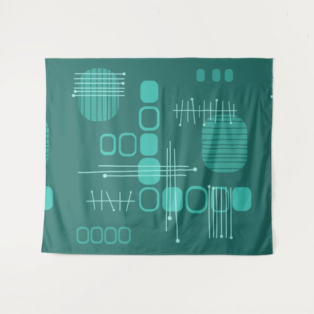 Tapete De Parede Teal de Barkcloth, Abstrato Atômica (Frente (Horizontal))