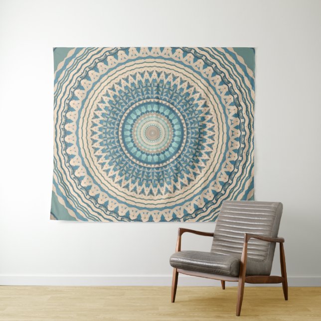 Tapete De Parede Teal Light Beige Mandala (In Situ (Horizontal))