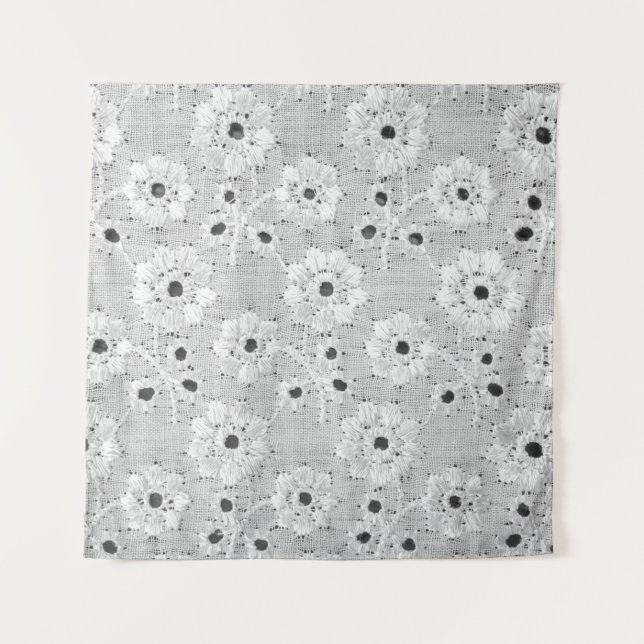 Tapete De Parede Tecido branco textura de renda fina com elegância  (Frente)