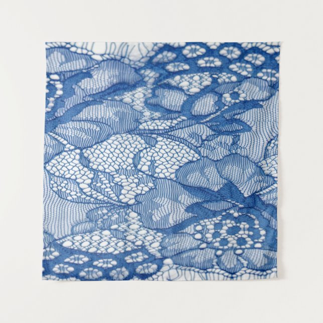 Tapete De Parede Tecido de renda azul, design africano de tule. (Frente)